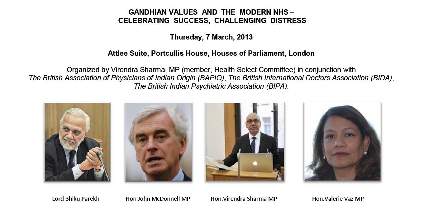 BAPIO supports major event at House of Commons on GANDHIAN VALUES AND THE MODERN NHS