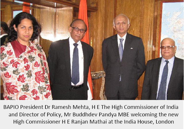 BAPIO welcomes the new Indian High Commissioner to the United Kingdom, H.E. Sri Ranjan Mathai