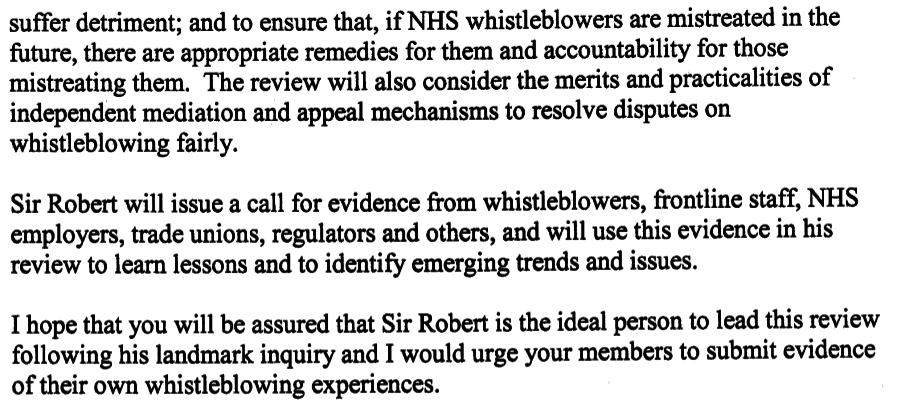 Hon Jeremy Hunt, the Secretary of State for Health responds to BAPIO concerns on whistle blowers plight