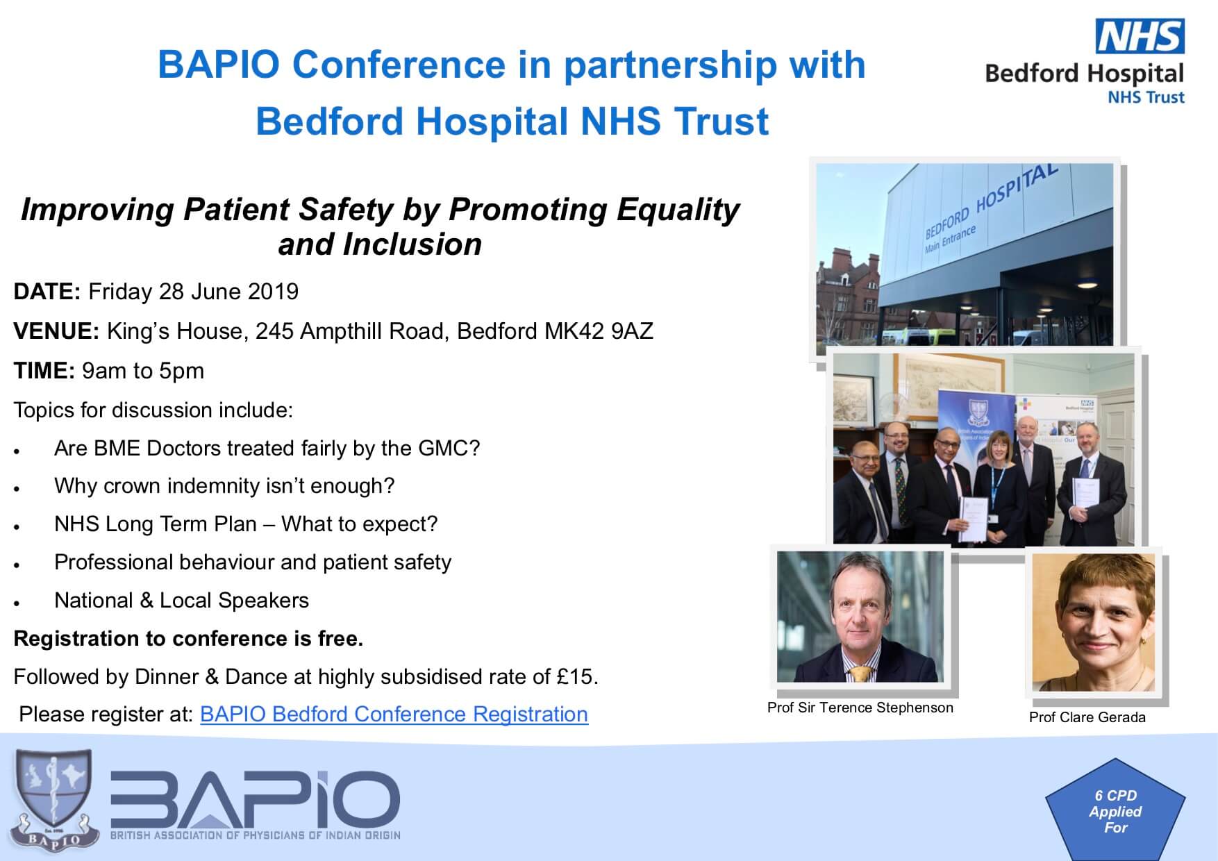 Bapio Conference in Partnership with Bedford Hospital NHS Trust- 28th June